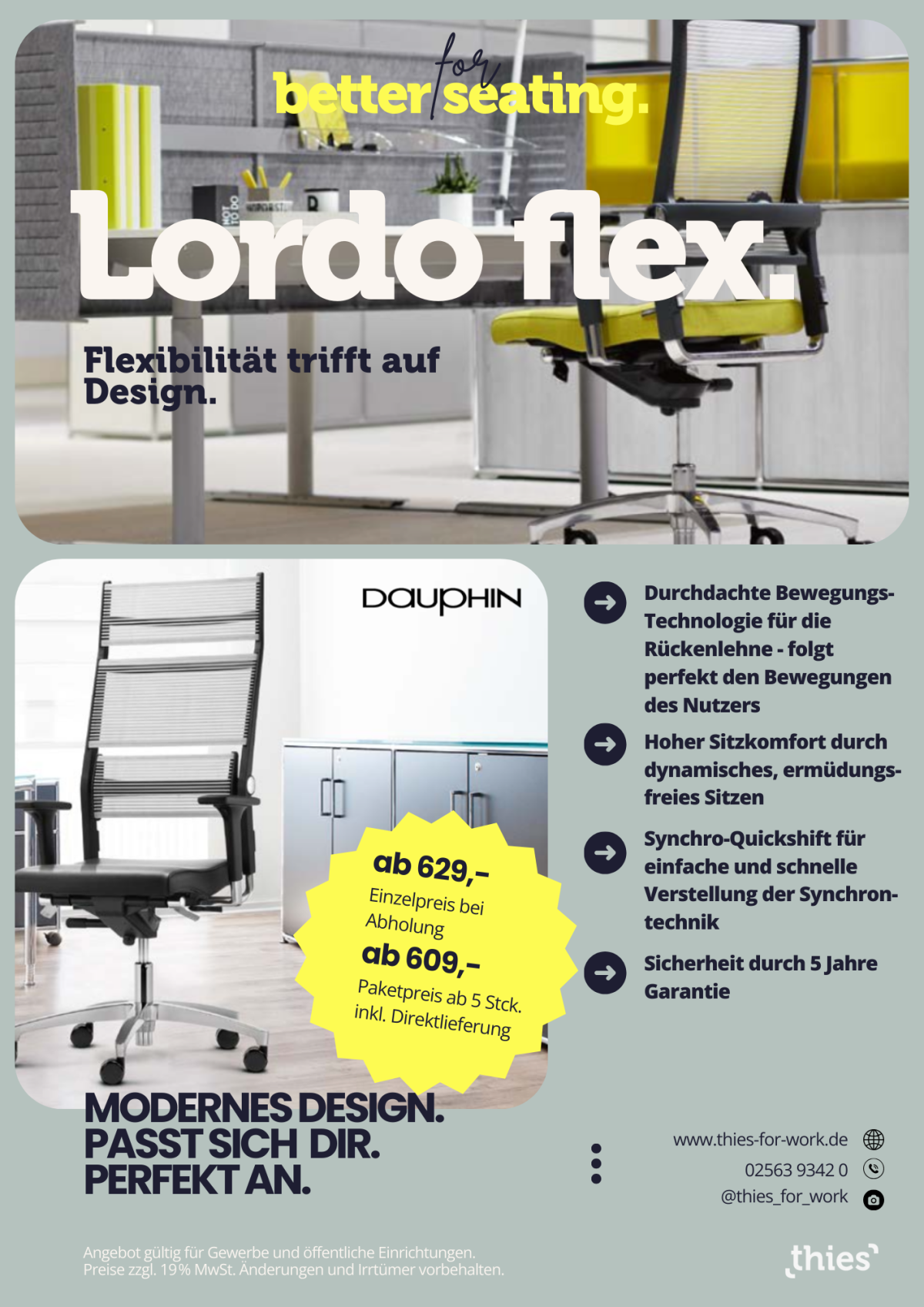 Bürodrehstuhl - modernes Design, Flexibilität